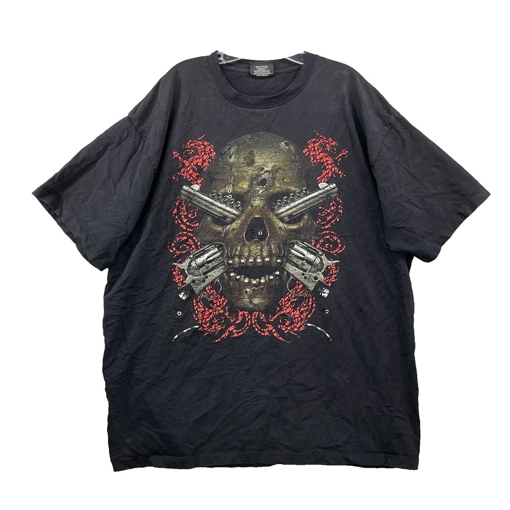 Jays Rock Y2K T-Shirt Men 3XL Skull Guns Studded Double Graphic Biker Embelished